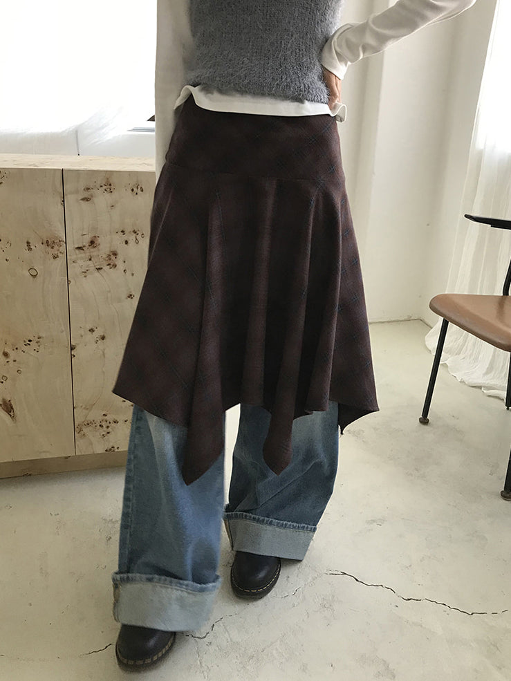 格紋不規則下擺半裙
