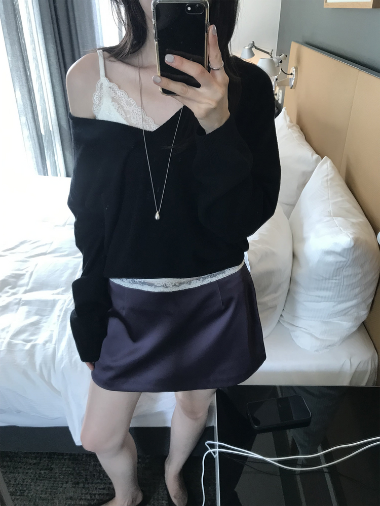 蕾絲邊V領背心