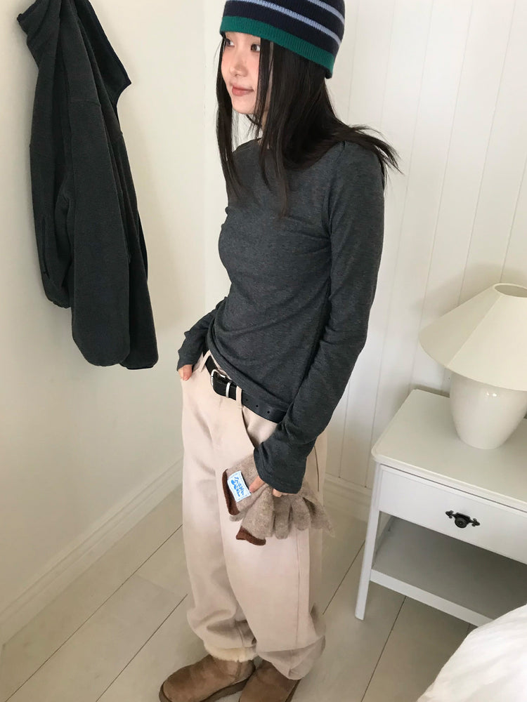 基礎美色內刷毛繭型褲