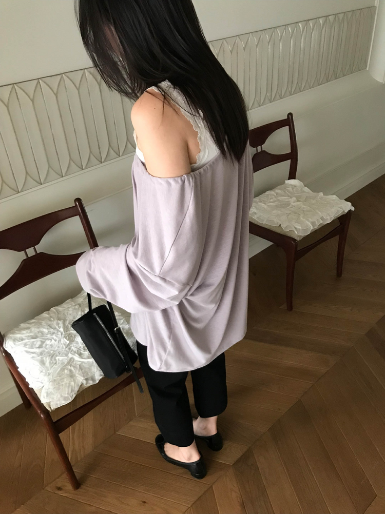 美肩抽繩寬鬆休閒上衣