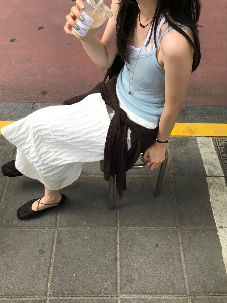 美色透膚扣鈕細節背心