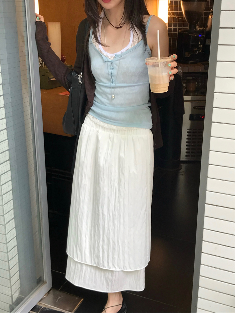 美色透膚扣鈕細節背心