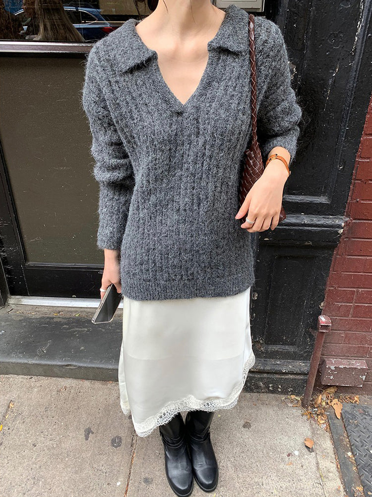 光澤感蕾絲邊不對稱細節半裙