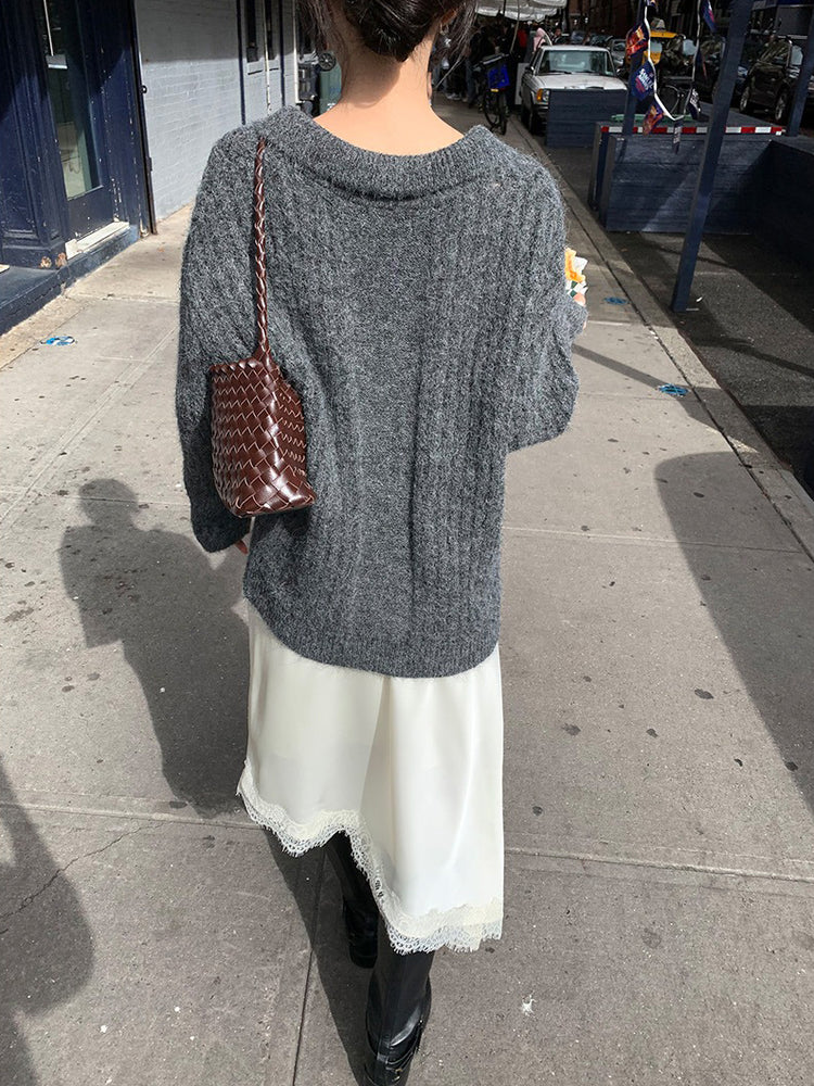 光澤感蕾絲邊不對稱細節半裙