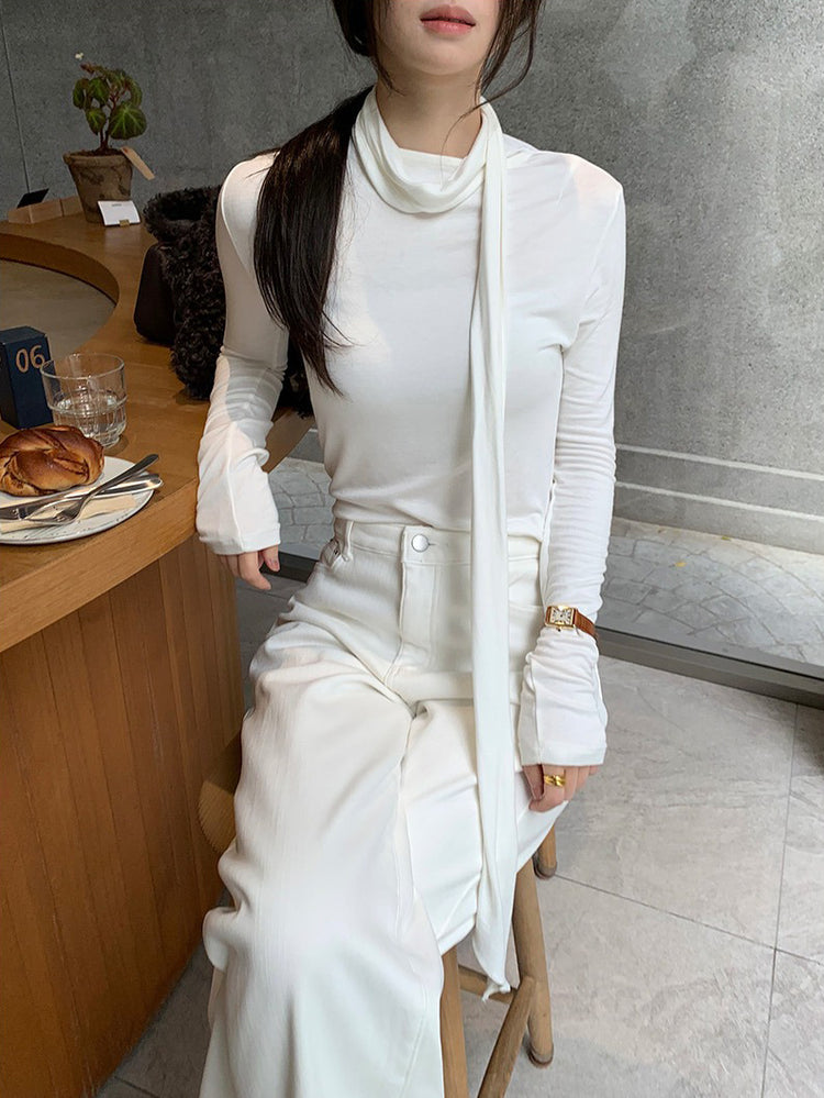 交疊領巾細節修身上衣