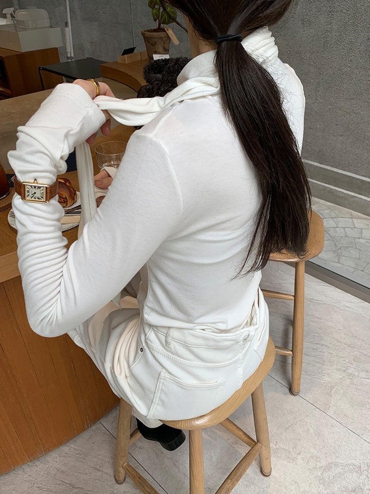 交疊領巾細節修身上衣