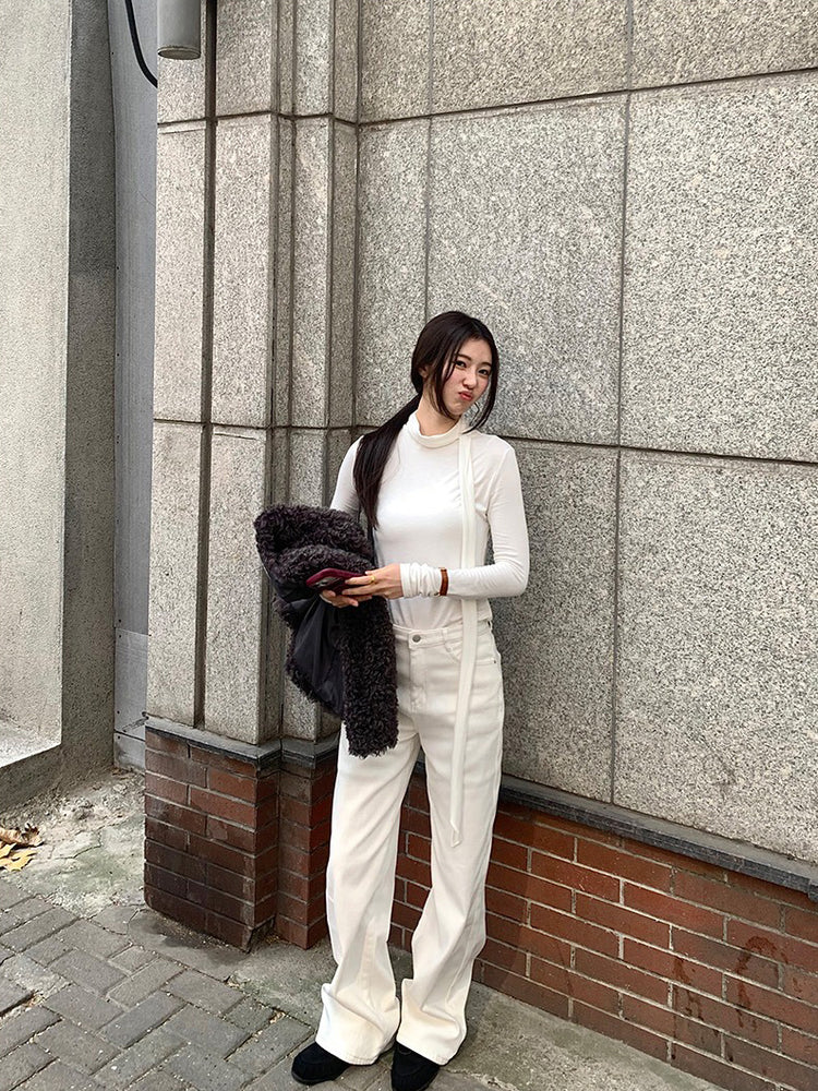 交疊領巾細節修身上衣