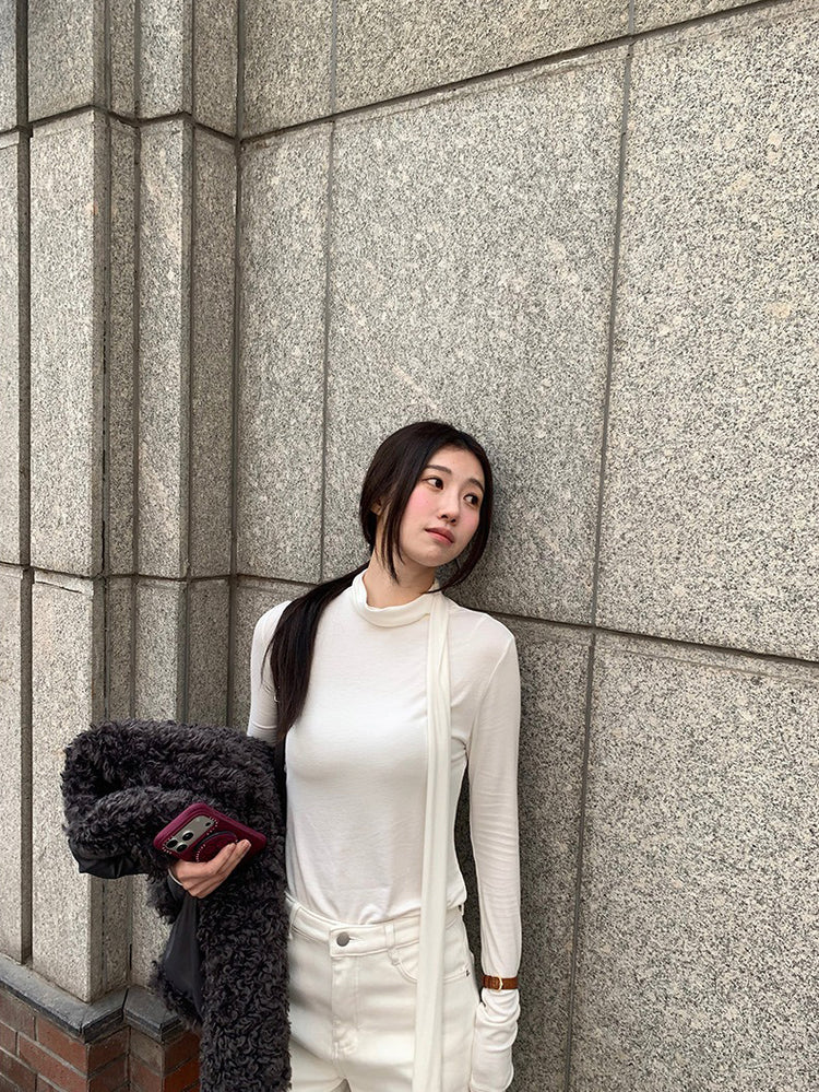 交疊領巾細節修身上衣