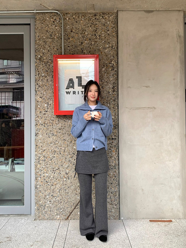 側綁帶細長腿假兩件裙褲