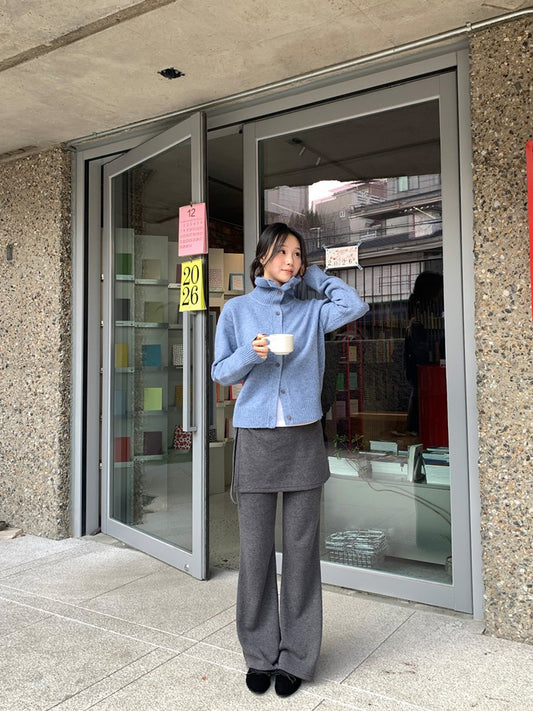 側綁帶細長腿假兩件裙褲