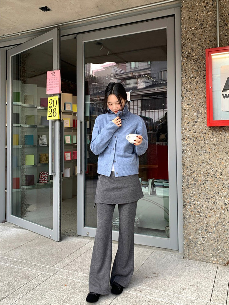 側綁帶細長腿假兩件裙褲