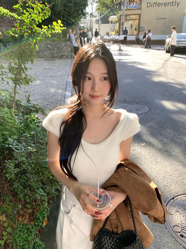 U領圈毛質感針織上衣