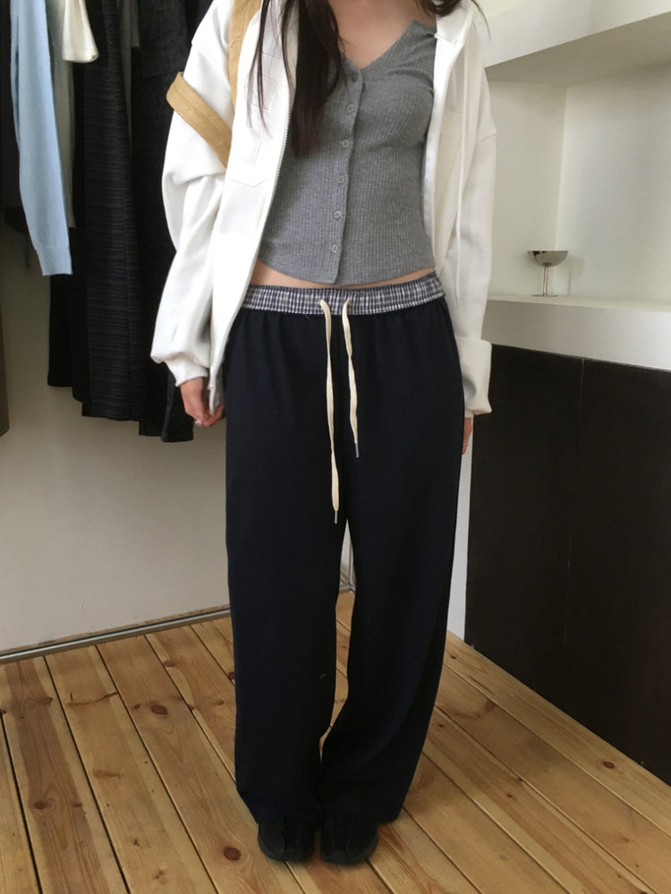 格紋反著腰頭細節棉褲