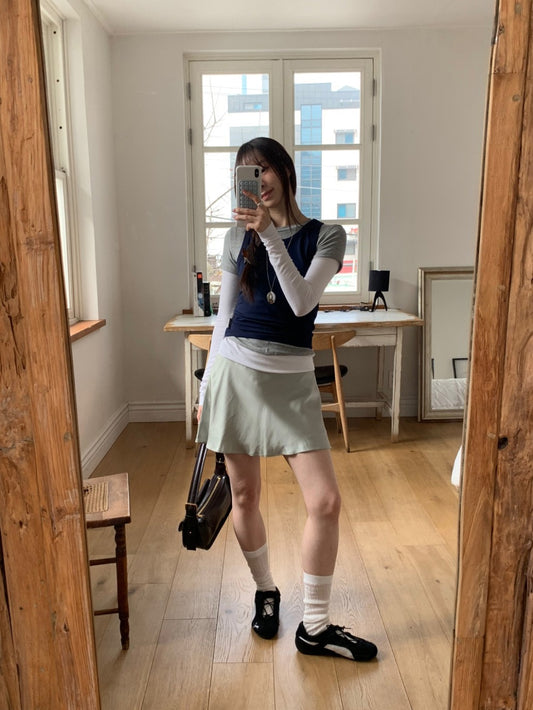 光澤感微傘短裙