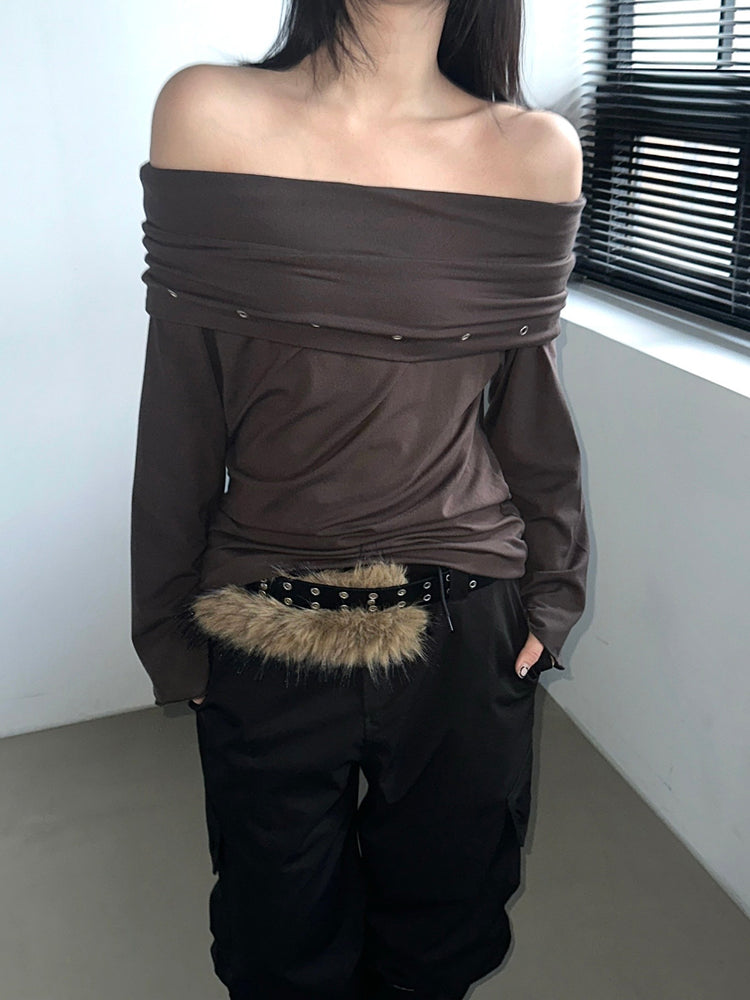 混色毛鐵扣細節腰帶