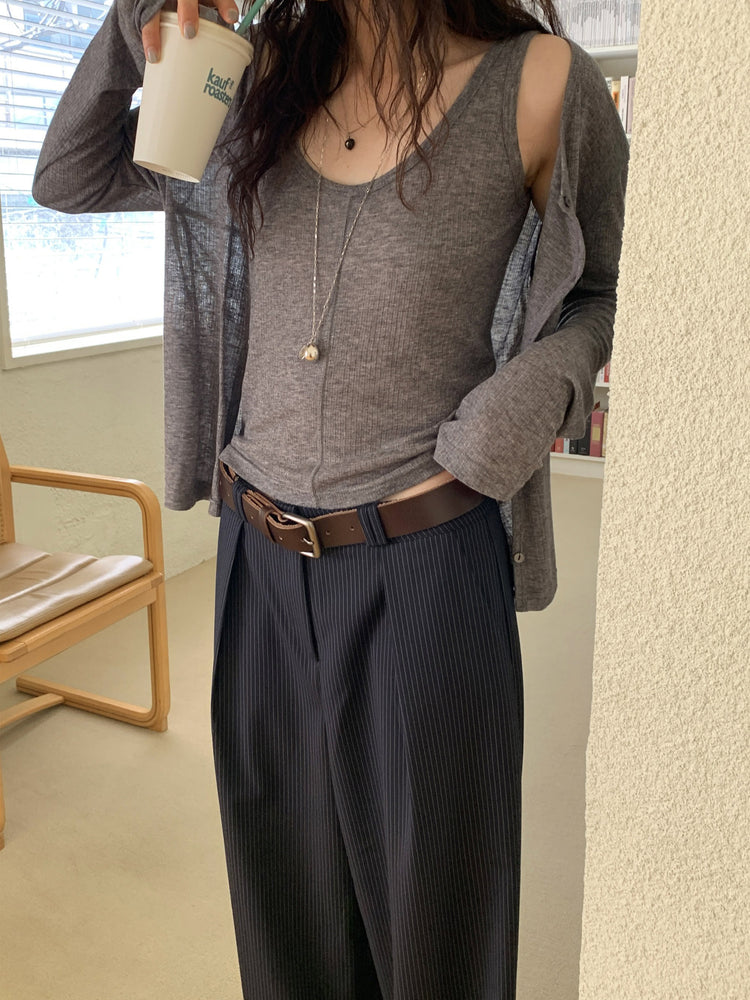 微透膚天絲排鈕上衣背心套裝