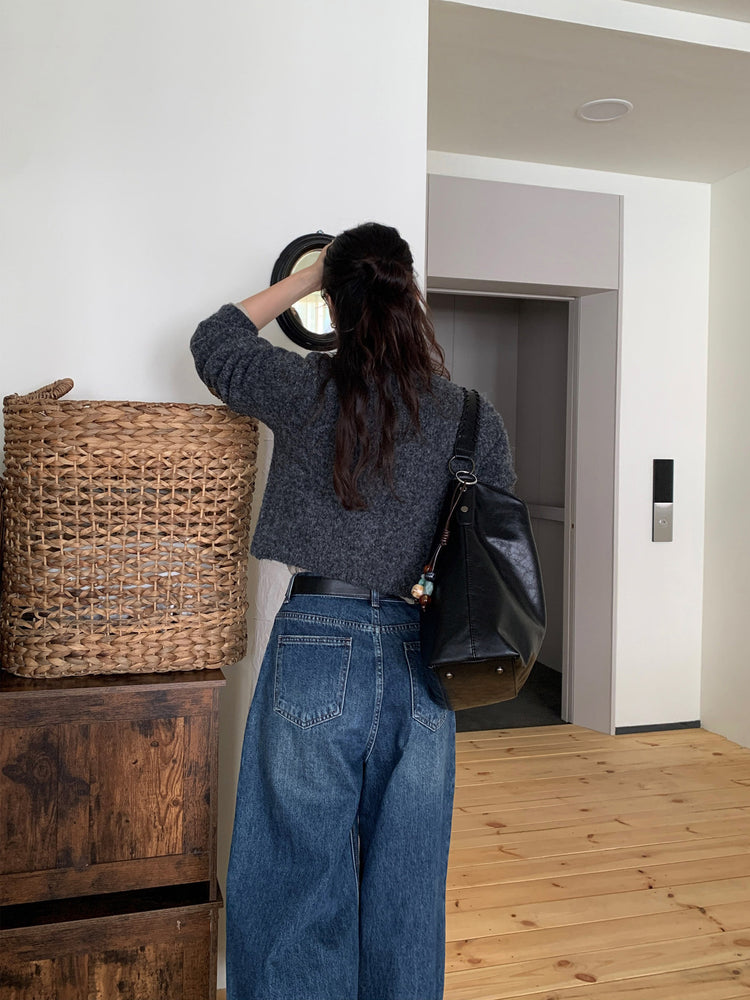 復古美色雙壓褶垂感闊褲(附皮帶)