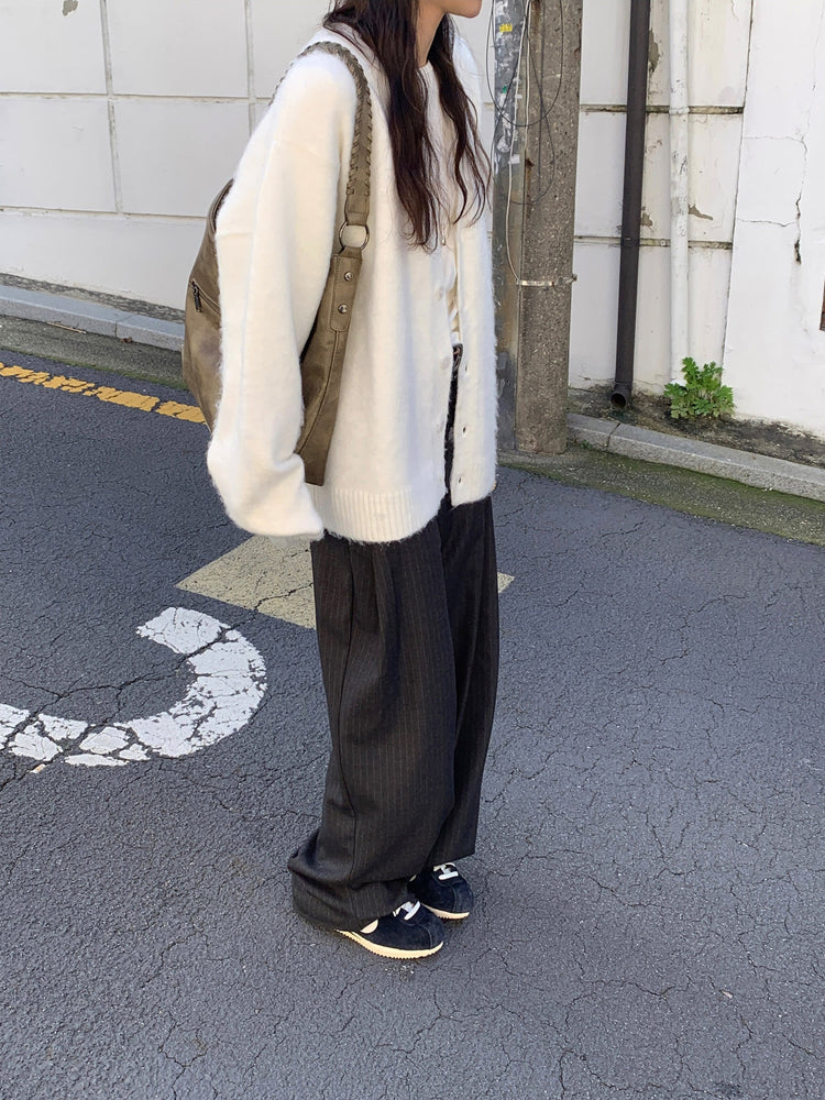 Fw ver.條紋側壓褶細節直褲