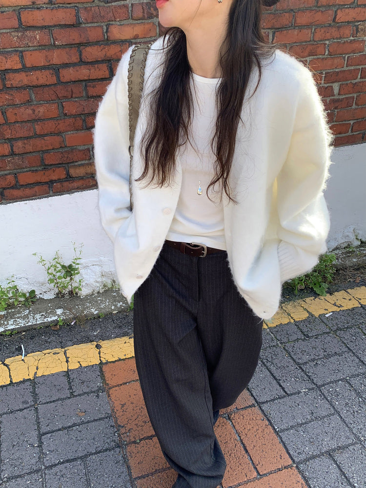 Fw ver.條紋側壓褶細節直褲