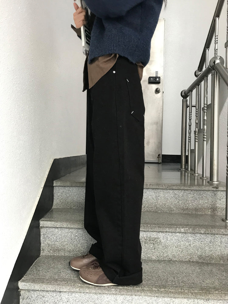 背口袋細節寬鬆直褲