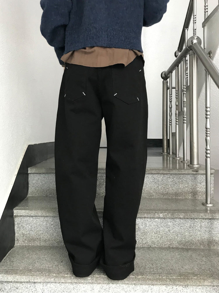 背口袋細節寬鬆直褲