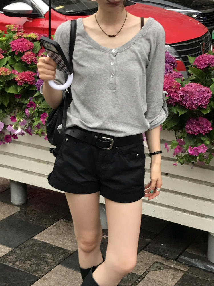 美色亨利領反折袖細節上衣