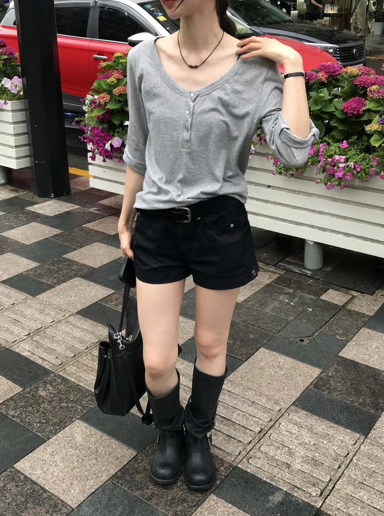 美色亨利領反折袖細節上衣