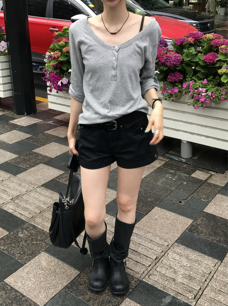 美色亨利領反折袖細節上衣