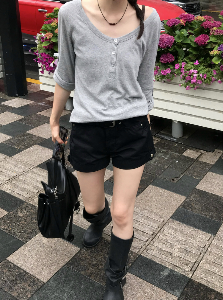 美色亨利領反折袖細節上衣