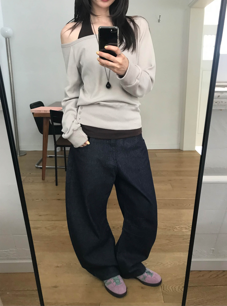 美肩撞色掛脖兩件式上衣