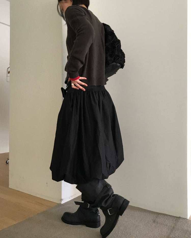 寬腰頭泡泡中裙