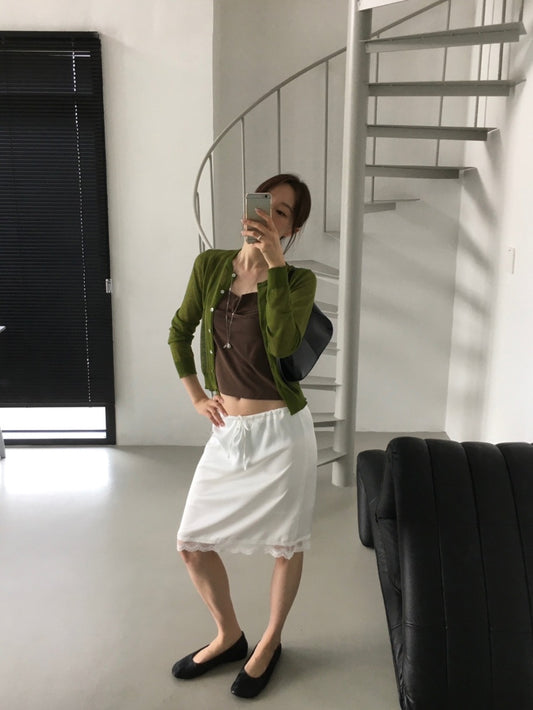 (現)透膚圓領排鈕針織外套