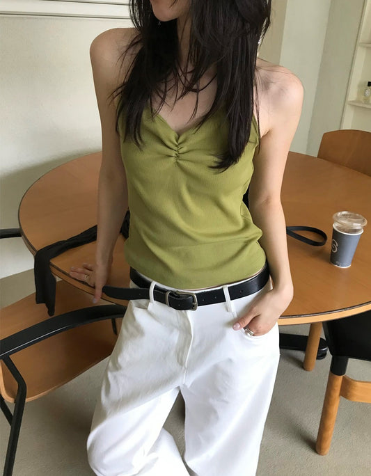 抓皺壓線掛脖背心