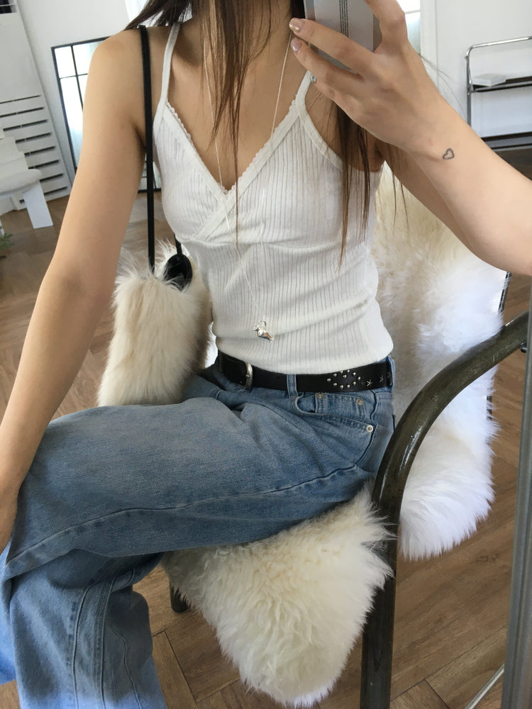 交疊蕾絲捲邊細節背心