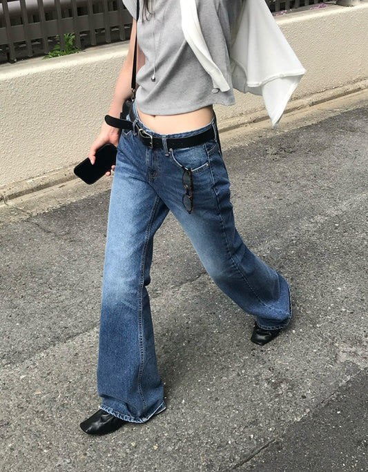 美刷色boot cut低腰牛仔褲