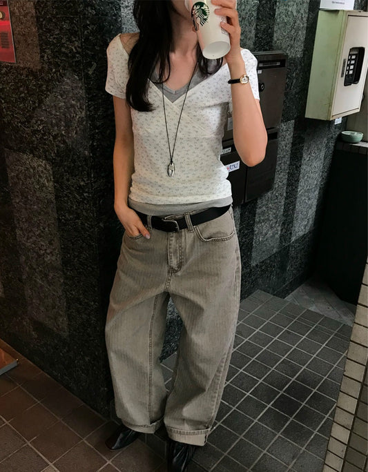 小碎花交疊細節上衣