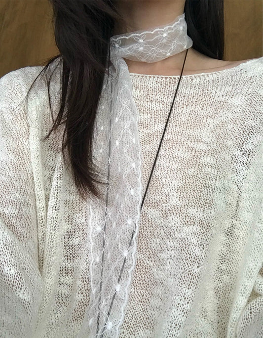優雅蕾絲刺繡絲巾