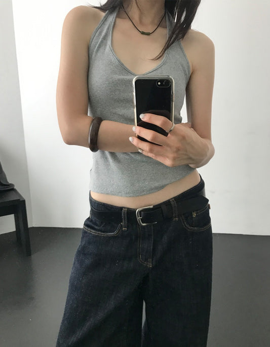 掛脖V領細節上衣