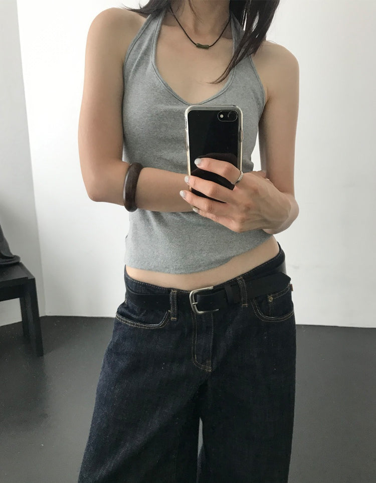 掛脖V領細節上衣
