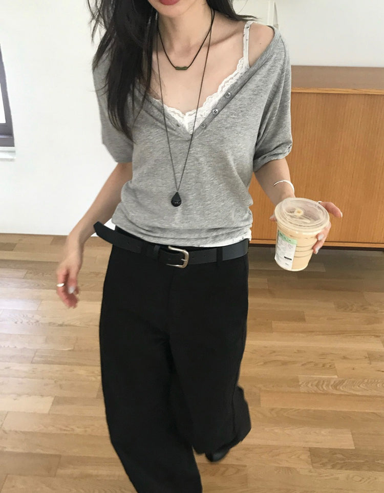 美色V領袖反折細節上衣