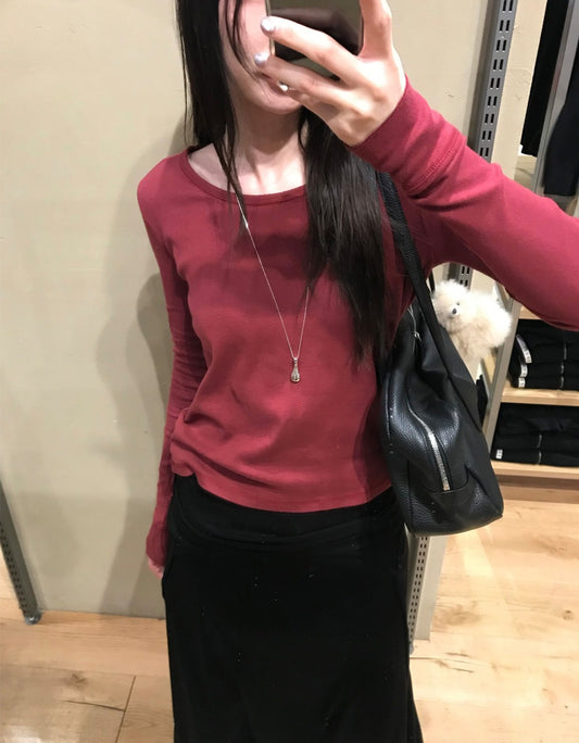 微透美色基礎袖細節上衣