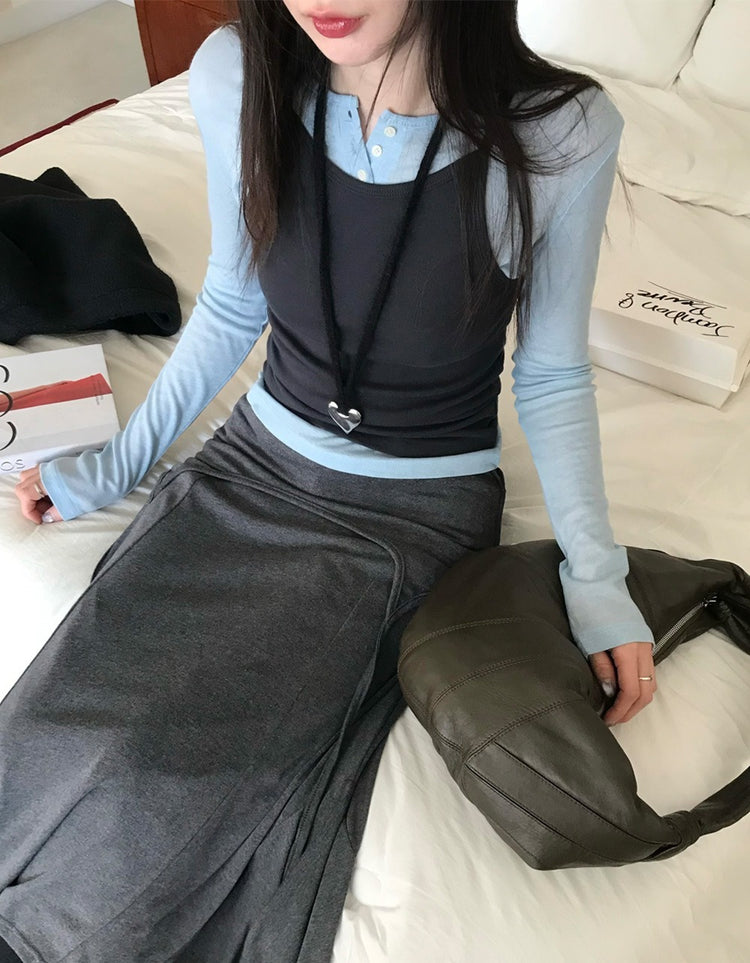 美色削肩細帶背心