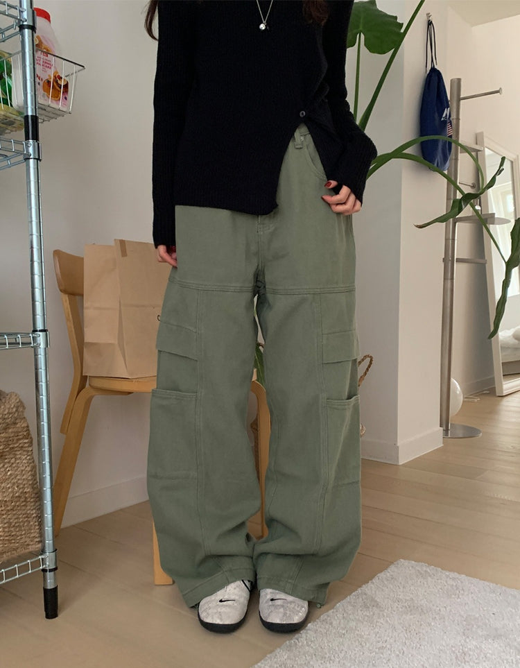 復古美色廓形工裝褲