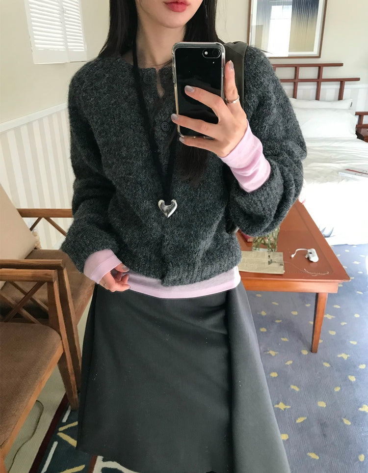 美色粗針排鈕針織外套