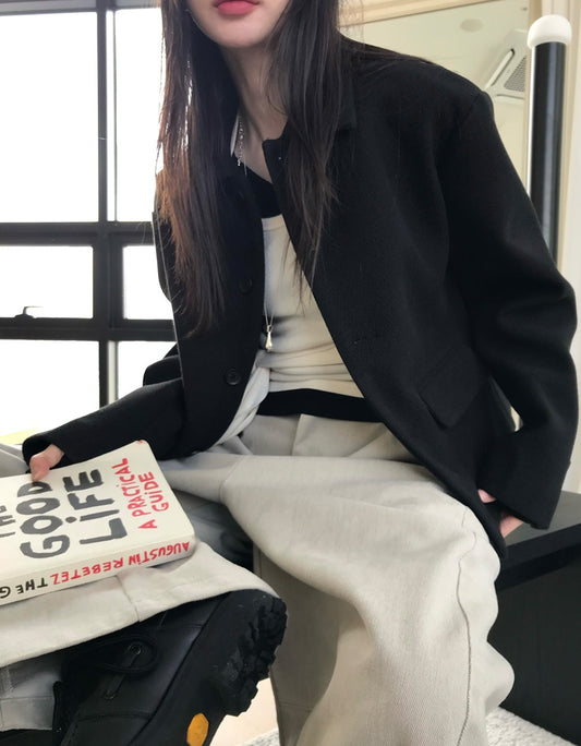 復古紋理翻領排鈕外套