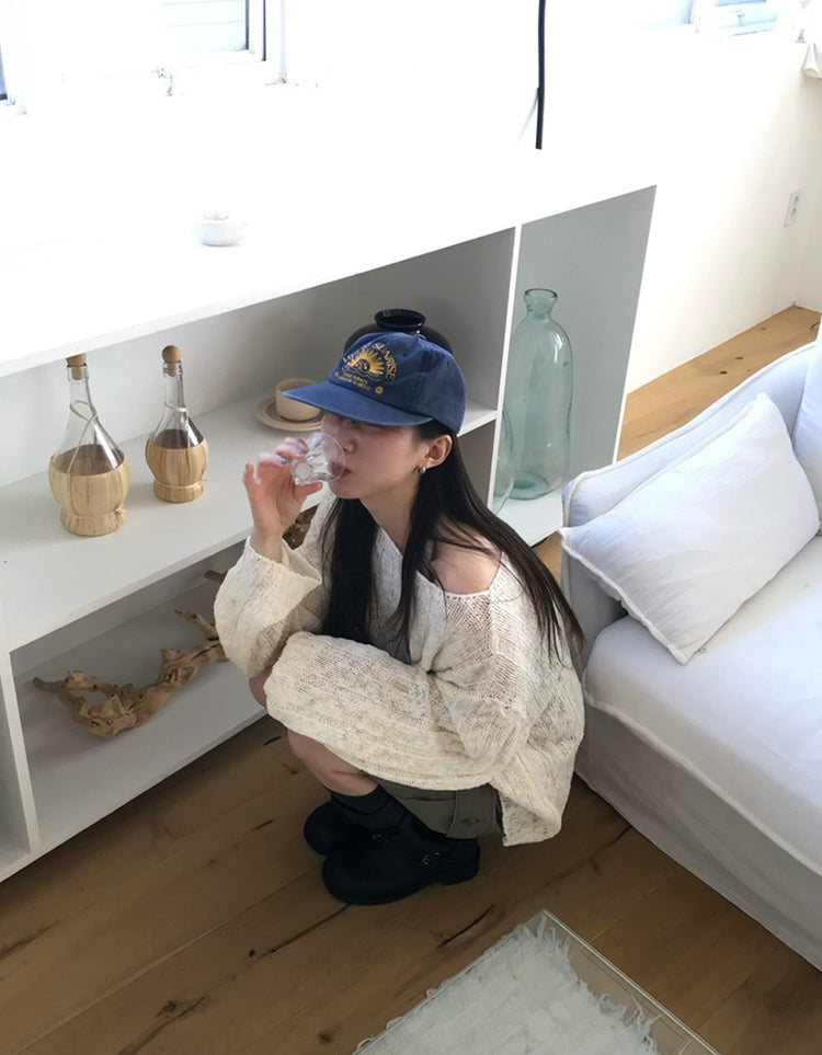 美肩微透紋理針織上衣