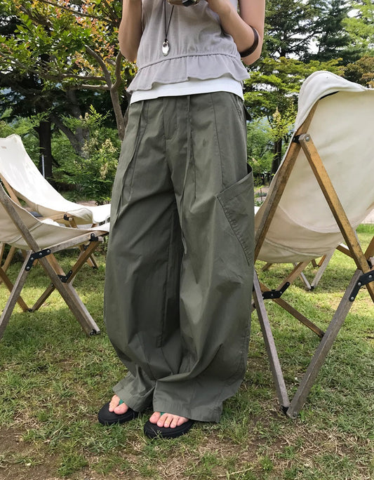 輕薄抽繩口袋寬鬆工裝褲
