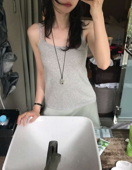 美色蕾絲邊細節背心