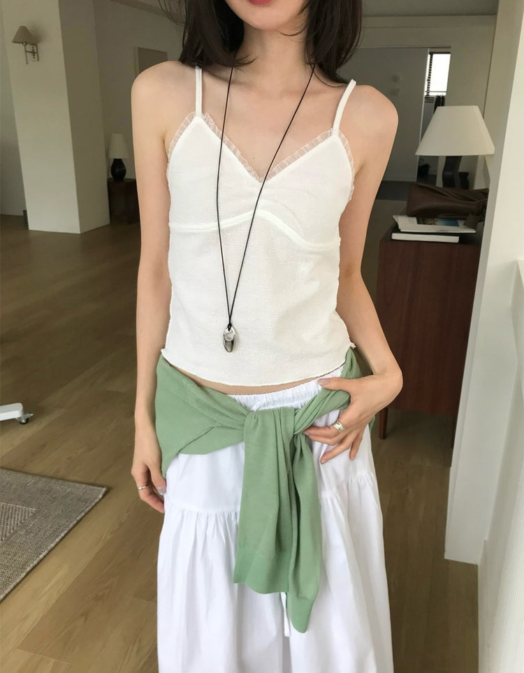 蕾絲邊暗紋胸腺細節背心