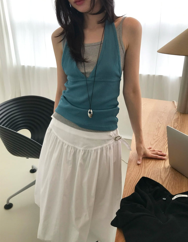 美色深V壓線細節背心